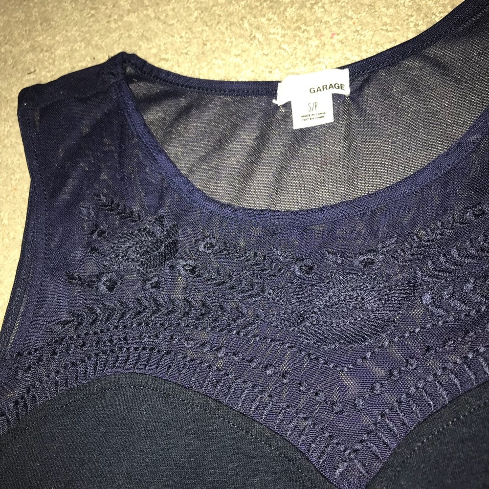 navy sheer lace top shirt